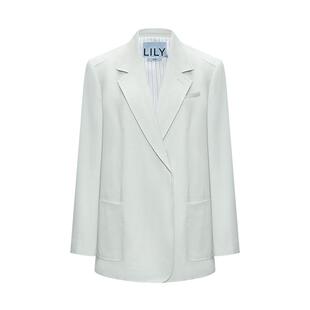 LILY2026春新款女装含亚麻欧若风双排扣气质通勤浅绿色西装外套