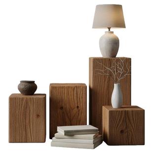 民宿木墩子酒店树桩底座摆件复古实木玄关桌客厅组合茶几木桩花架