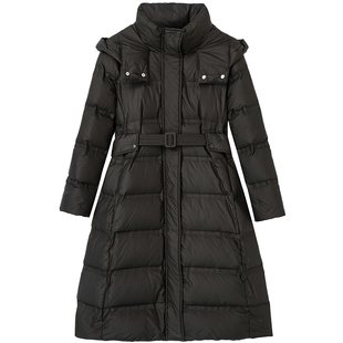 布景羽绒服女中长款冬季新品简约连帽厚款白鸭绒保暖外套2409