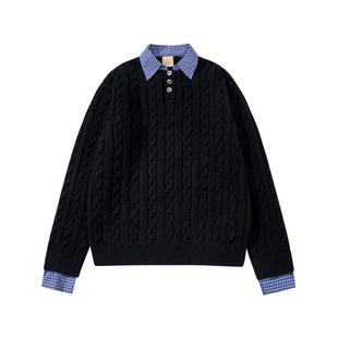 男道美式复古绞花假两件POLO领毛衣男秋冬cleanfit慵懒针织衫上衣