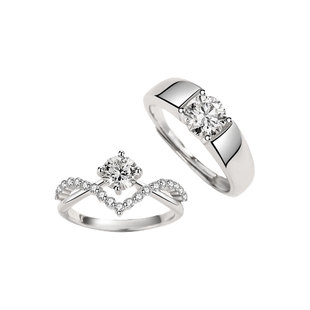 莫桑石对戒情侣钻戒为爱加冕女纯银求婚结婚一对戒指仿真人造钻石