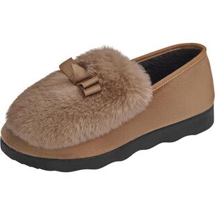 豆豆鞋女冬加绒一脚蹬新款老北京布鞋保暖妈妈棉鞋防滑外穿毛毛鞋