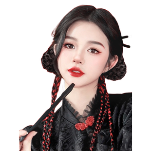 假发辫子女仿真人发假发辫马尾新中式假发抓夹彩色辫子双马尾假发
