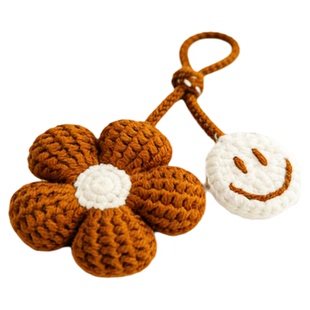 回放钩针毛线diy阿富汗小花挂件材料包手工编织笑脸花朵包包挂饰