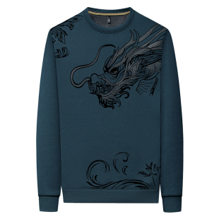 正品意大利长袖卫衣男纯棉本命年红色马年生肖植绒烫钻潮流打底衫