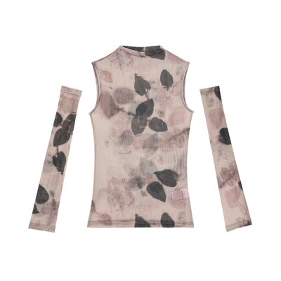 40D弹力涤氨网布植物印花T恤女