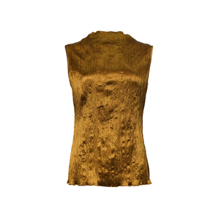 REFUSE CLUB 25AW 金棕色压褶醋酸修身小立领无袖上衣