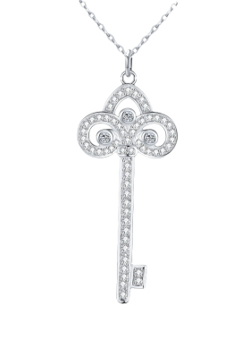 玫瑰金鸢尾花钥匙群镶毛衣链女