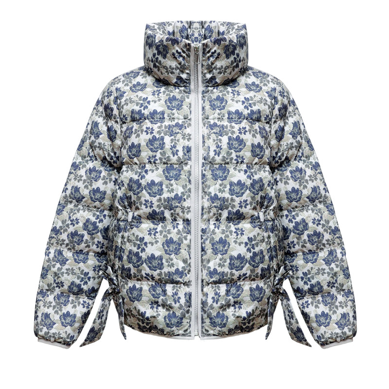 休闲风碎花羽绒服短款立领