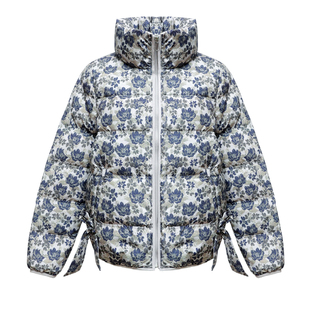 休闲风碎花羽绒服女2025秋冬新款短款立领宽松加厚保暖白鸭绒外套