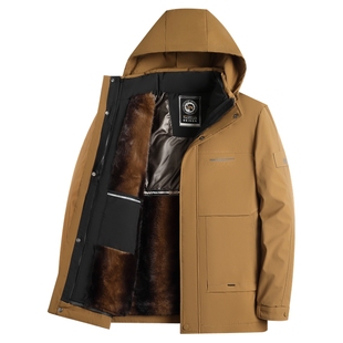 鹅绒羽绒服男款中年爸爸冬装中老年人男士加绒加厚内胆可拆卸外套