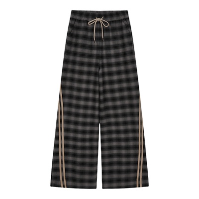 moussy 春季学院风侧缝双条纹格纹休闲裤女028HA930-1901