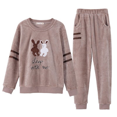 珊瑚绒睡衣加绒加厚女秋冬保暖衣