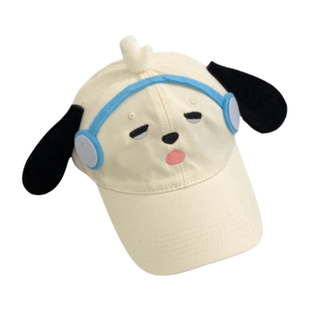白色呆萌耳机小狗棒球帽女2025年新款甜妹显脸小立体耳朵鸭舌帽子