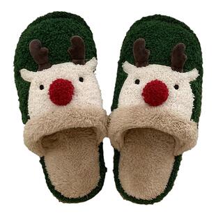 男童女童卡通可爱圣诞麋鹿儿童棉拖鞋宝宝居家防滑亲子室内棉鞋冬