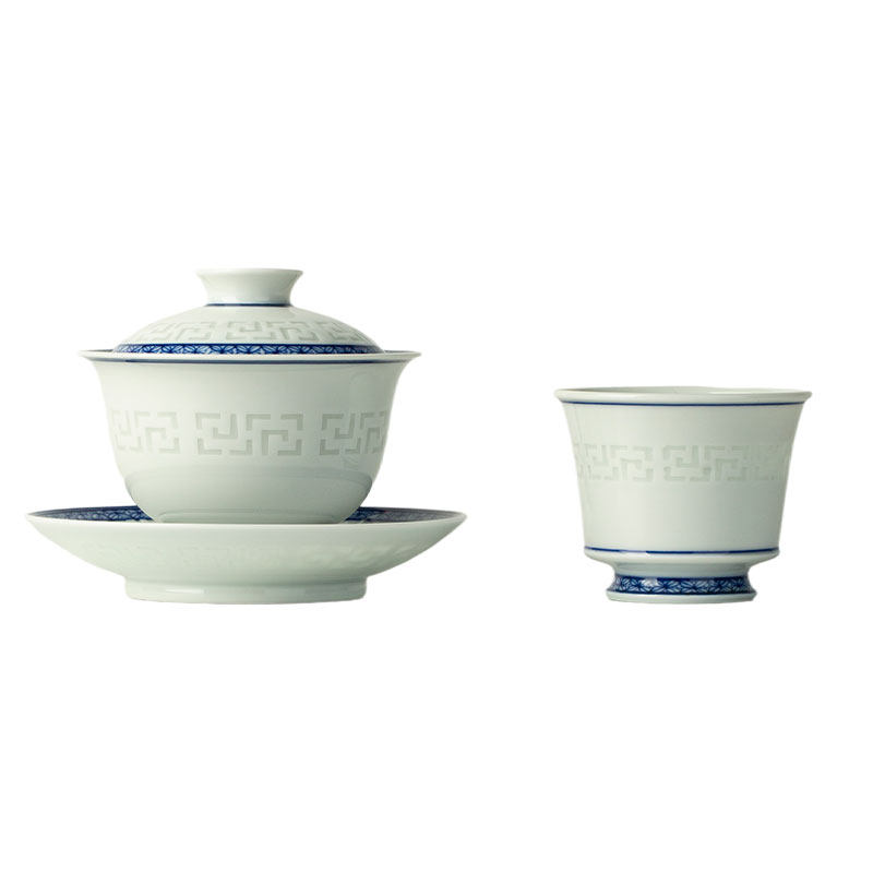 三勤堂景德镇青花玲珑功夫茶具