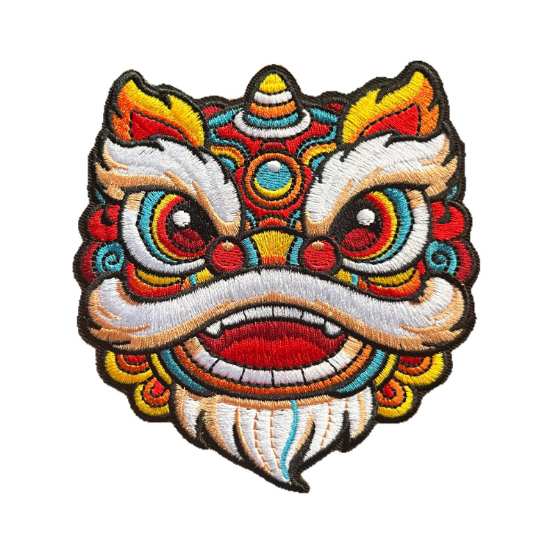 国潮醒狮头刺绣战术背包布贴