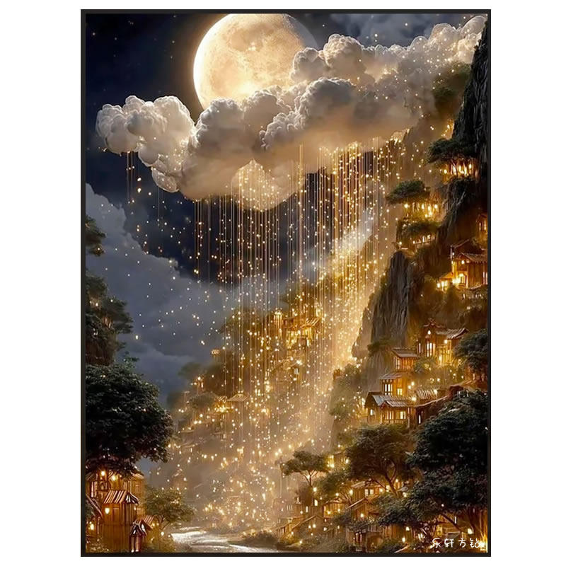 5d唯美云朵粘贴钻石画方钻满钻雨中城堡客厅点钻画手工十字绣卧室