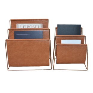 不锈钢皮艺书报架杂志收纳架桌面资料文件置物架中古小书架陈列架