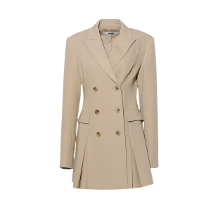 DPLAY2025年秋季新款卡其色连衣裙女法式气质西装长袖短款裙子