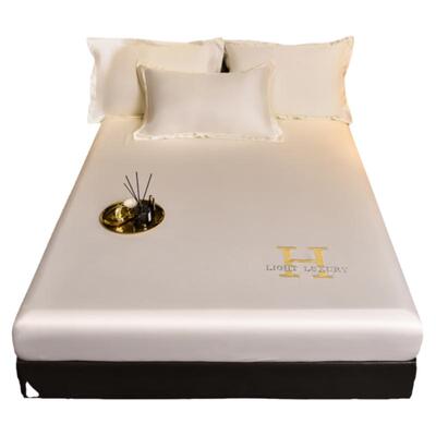 水洗真丝刺绣床笠冰丝床单三件套