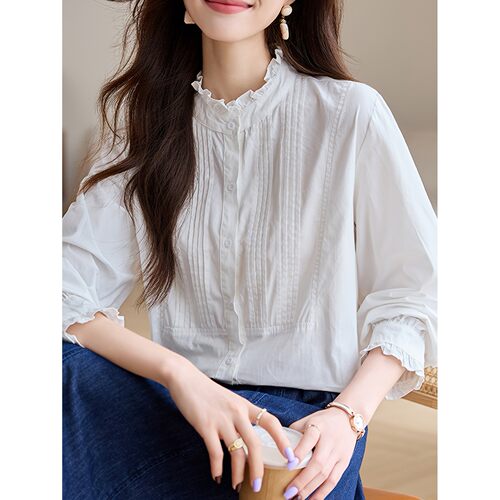 Z 13823 Lace Collar Ruffle Long Sleeve Blouse 领褶皱衬衫