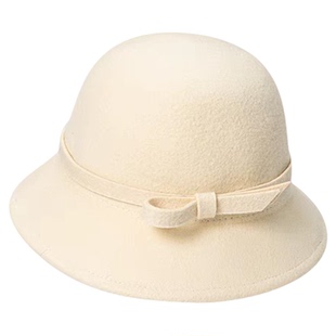 法式复古白色礼帽赫本风留洋大小姐帽子秋冬小香风优雅渔夫帽盆帽
