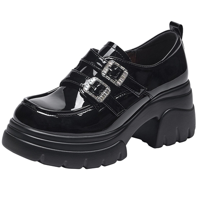 热风小个子黑色小皮鞋增高单鞋