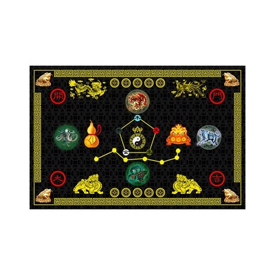 五帝钱七星地垫聚宝盆土黄色入户门九运八卦图案过门垫绿蓝红脚垫