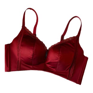 本命年红色缎面内衣女小胸聚拢无痕无钢圈收副乳防下垂上托文胸罩