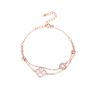 「幸运四叶草」双层叠戴纯银手链轻奢小众精致设计感闺蜜生日礼物