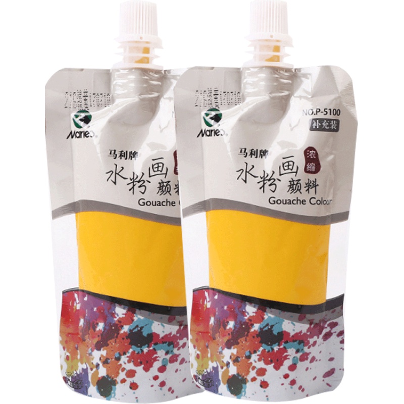 马利牌水粉颜料补充装100ml美术生专用袋装色彩白颜料初学者果冻补充包学生白色玛丽画画工具水粉画钛白300ml