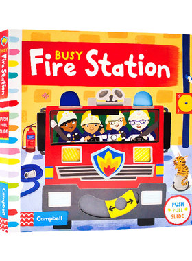 忙碌系列消防站 Busy Fire Station 英文原版绘本 低幼英语启蒙早教机关操作纸板游戏书 亲子共读图画书 Campbell出品