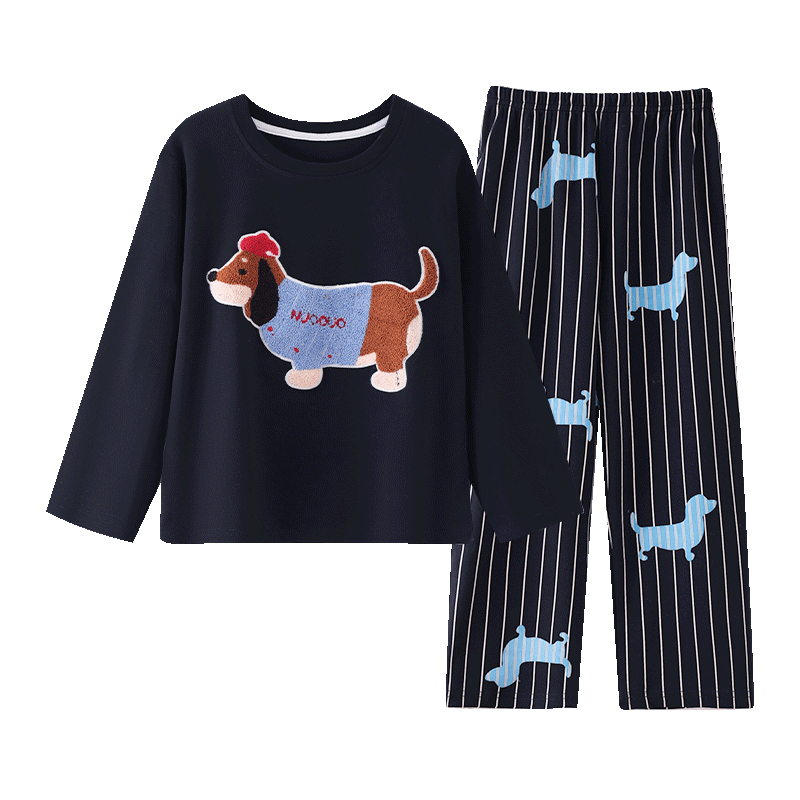 男童睡衣长袖春秋款儿童早秋纯棉中大童秋季套装男孩秋装14岁圆领