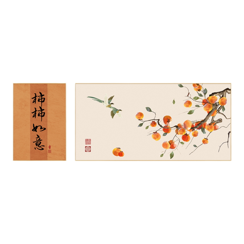 事事如意柿子挂画两联餐厅壁画
