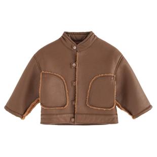 砚台家童装女童加绒皮衣机车服儿童保暖女宝冬装加厚皮毛一体外套