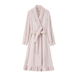 RoseTree珊瑚绒睡袍冬季加厚女长款浴袍法兰绒复古宫廷风睡衣长袍