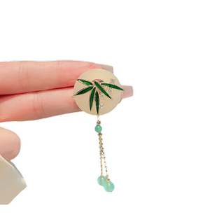 古风圆月翠竹流苏胸针女高档旗袍装饰高级感胸花别针小众设计配饰