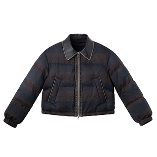 鸭鸭官方旗舰店2025长袖复古港风拼接短外套保暖cleanfit风羽绒服