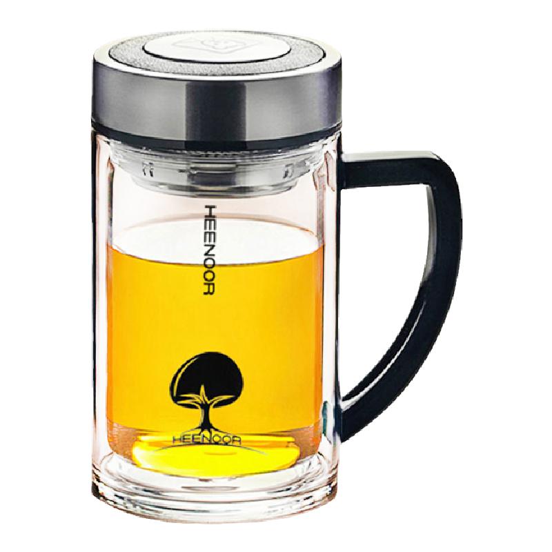 希诺双层玻璃手柄带过滤网茶杯