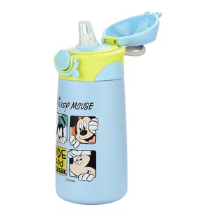 迪士尼儿童保温杯带吸管316不锈钢鸭嘴防漏学生水壶390ml学生水杯
