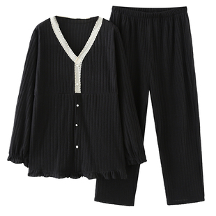 特大码中长款睡衣套装女秋冬季新款居家胖mm显瘦家居服裤子两件套