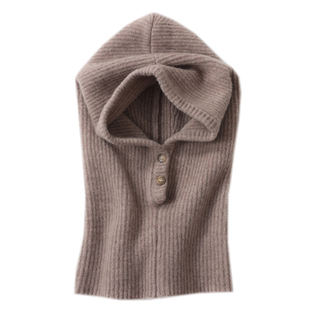 出口纯羊毛法帽女保暖冬季防寒套头针织帽外套羊绒脖套连帽假领子