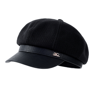 黑色贝雷帽子女春秋时尚百搭洋气画家帽大脸显脸小高级八角帽冬季