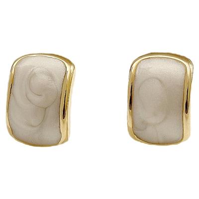 法式复古白色半圆925银针耳饰品