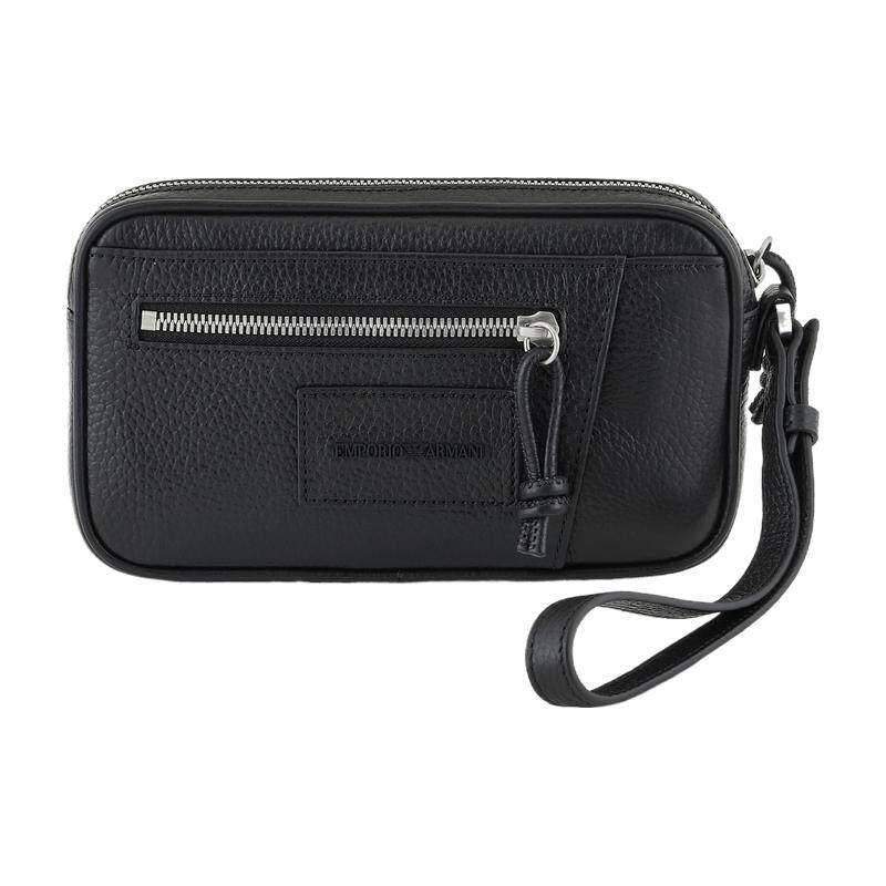 EMPORIO ARMANI/阿玛尼男士牛皮革荔枝纹拉链轻便横款手拿包官方