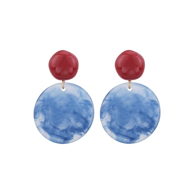 红蓝撞色迷雾晕染耳环女复古港风