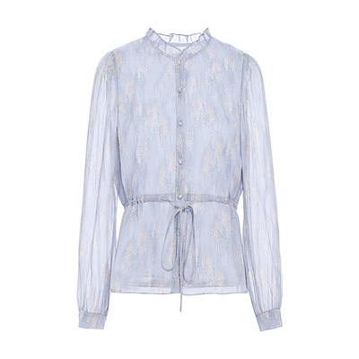 JESSIE荷叶边领晕染收腰雪纺衫女