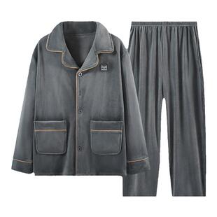 猫人珊瑚绒睡衣男士秋冬季加绒加厚长袖套装保暖法兰绒外穿家居服