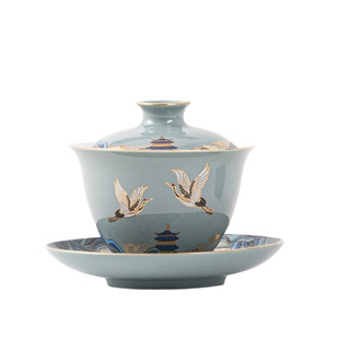 众人品白瓷三才盖碗茶具三件套功夫茶具单个家用大容量陶瓷泡茶碗